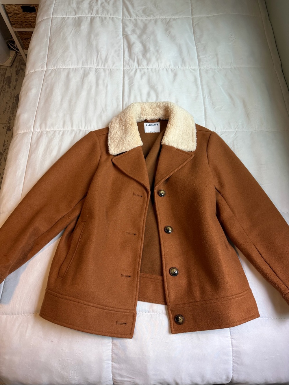 Old Navy Women’s Brown Sherpa-Collar Wool Blend Coat